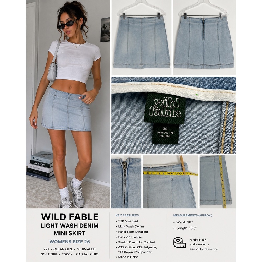 Wild Fable Light Wash Denim Mini Skirt High Waisted Blue Size 4 VN1299629‎